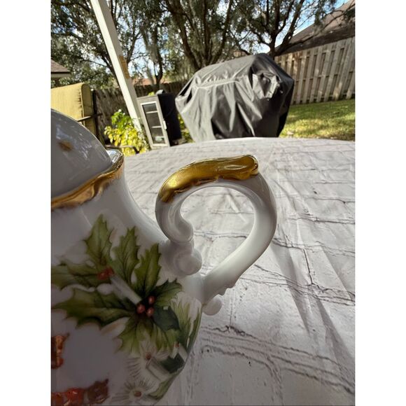 Vintage Norcrest Fine China Merry Christmas Formal Teapot Holly Holiday Print - Picture 6 of 16